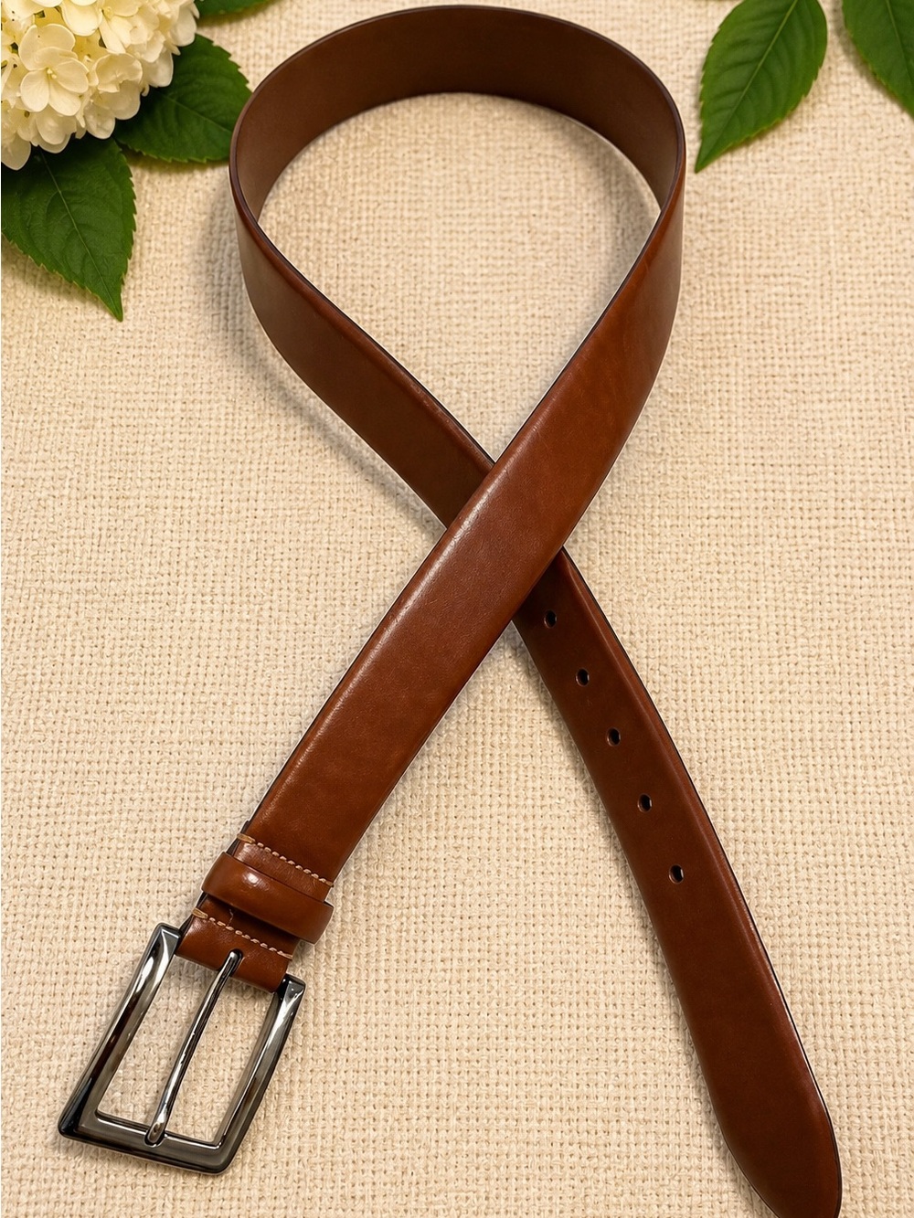 Men's Brown Leather Dress Belt - Classic Casual Style